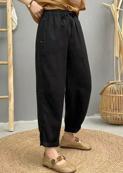 Purple Oversized Elastic Waist Linen Harem Pants Summer