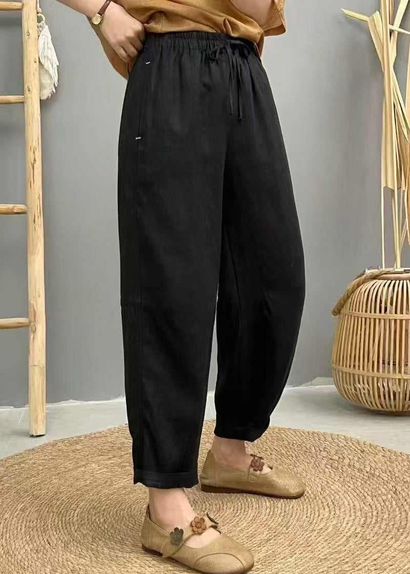 Purple Oversized Elastic Waist Linen Harem Pants Summer