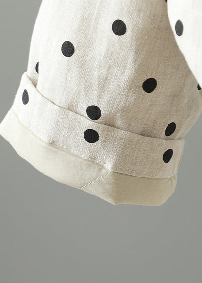 Apricot O Neck Pockets Dot Print Fine Cotton Filled Jackets Spring