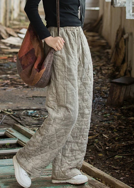Oatmeal Plaid Tie Dye Pockets Cotton Filled Straight Pants