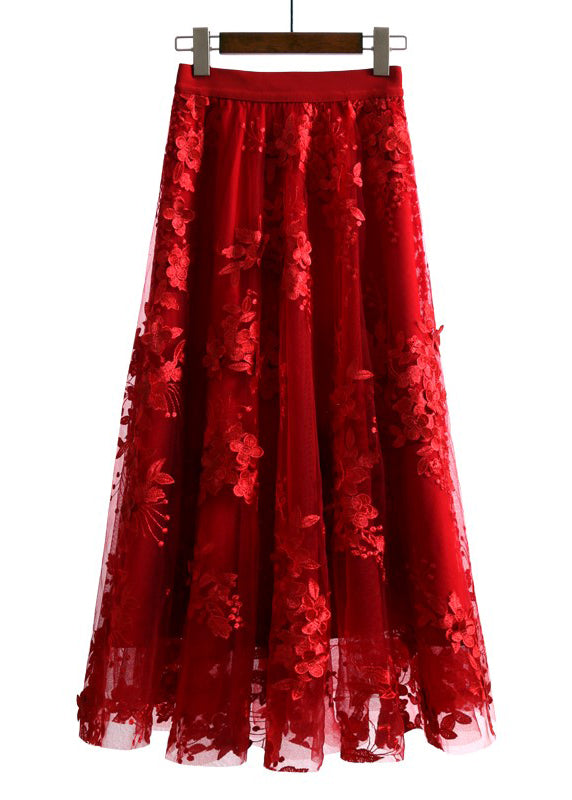 Unique Chocolate Embroideried High Waist Tulle Skirt Summer