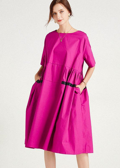 Rose Pockets Summer Cotton Short Sleeve Party Dress