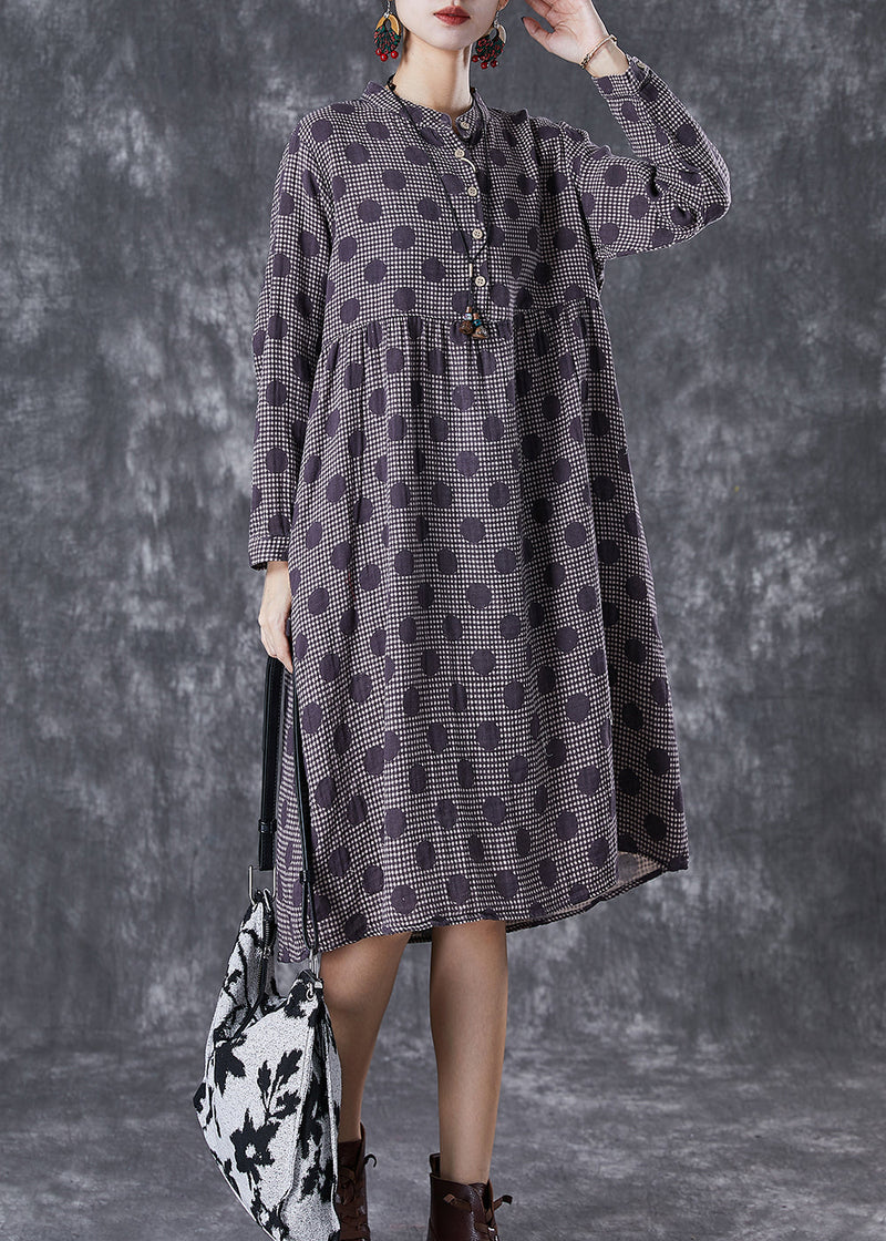 Purple Oversized Print Cotton Vacation Dresses Fall