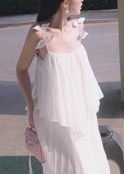 White Suspender Top and Skirts Chiffon Two-piece Set for Summer