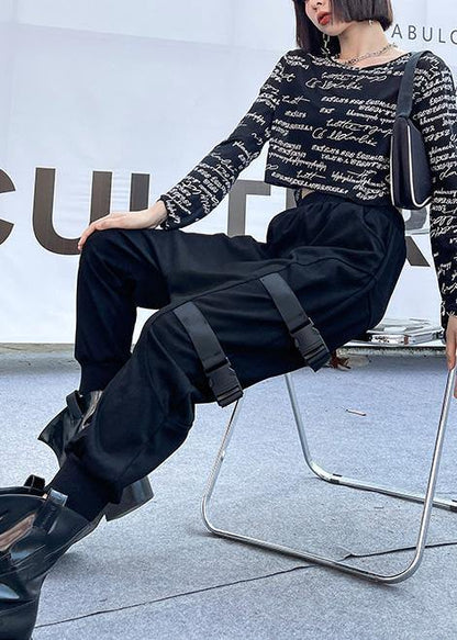 Spring Comfy Cotton Black Pockets Harem Pants