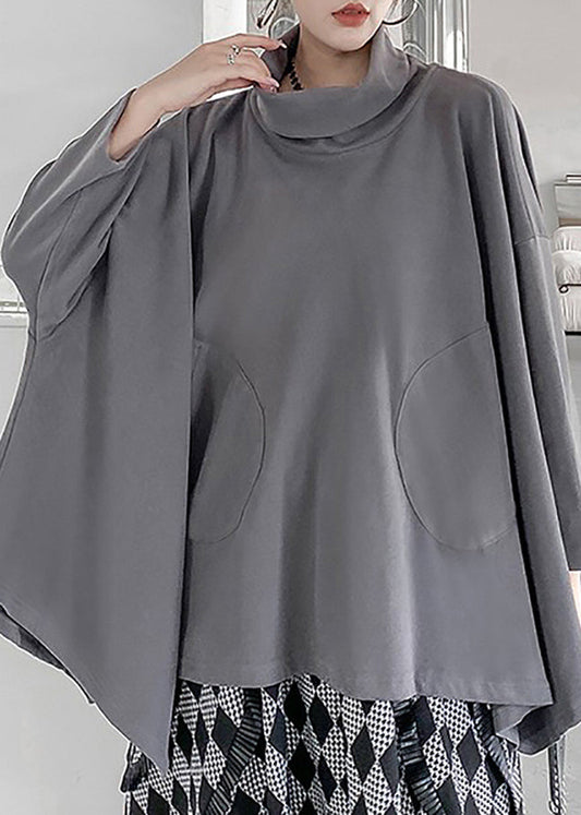 Grey Turtleneck Asymmetrical Sweatshirts Top Fall