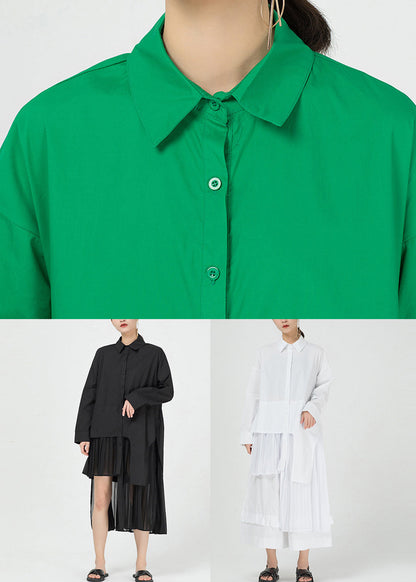 Green Asymmetrical Patchwork Cotton Shirts Dresses Spring