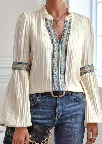 Apricot V Neck Print Shirt Top Fall
