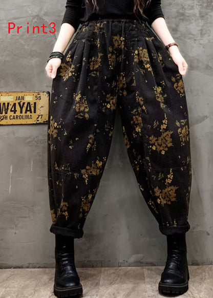 Print Elastic Waist Denim Harlan Pants Autumn