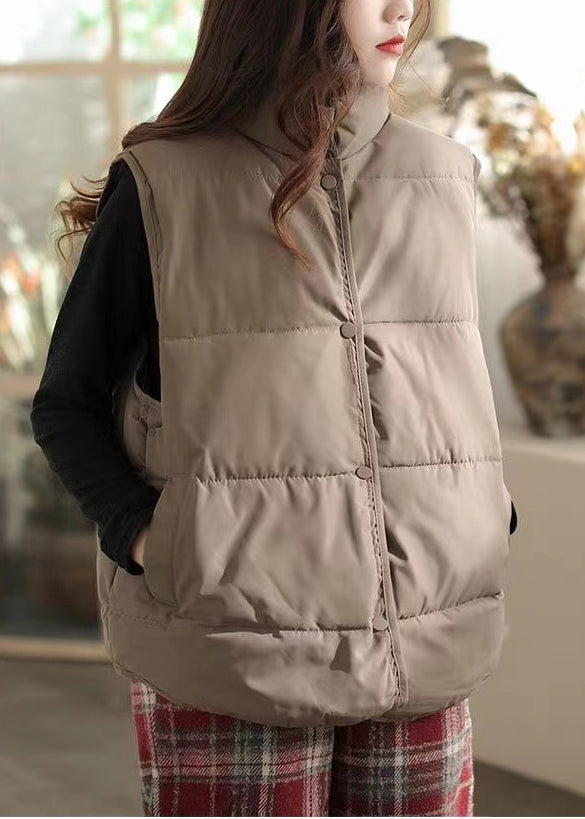Art Chocolate Stand Collar Warm Fine Cotton Filled Vest