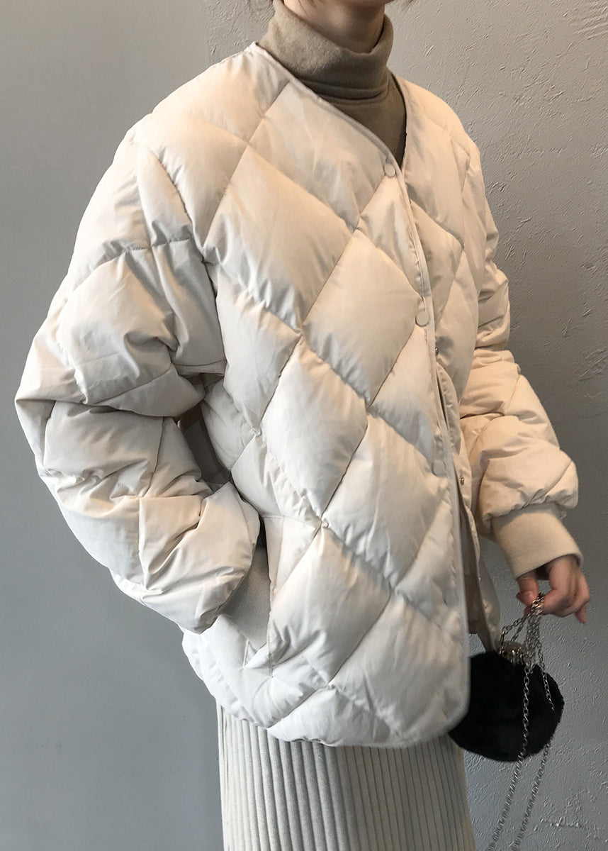Beige Pockets Button Fine Cotton Filled Coats Winter