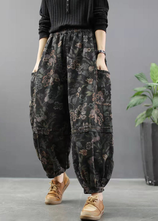 Print Denim Pants Lantern Pants Cotton
