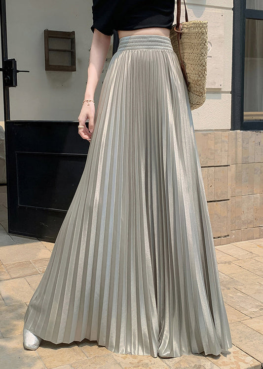 Grey Green Patchwork Silk Pleated Skirt
