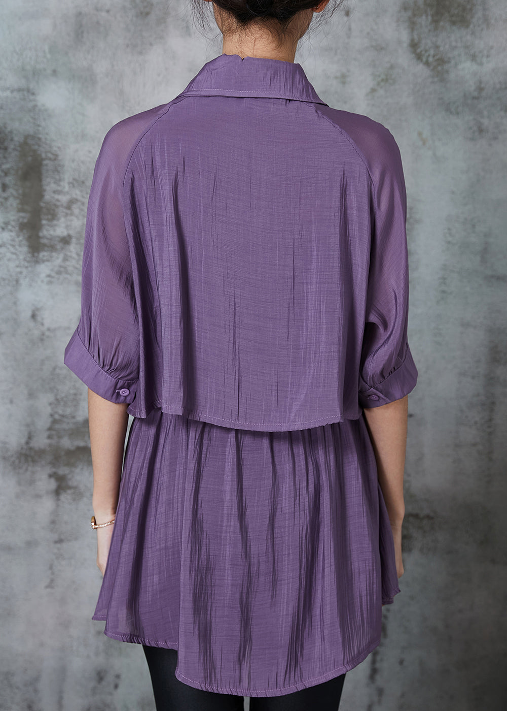 Purple Cinched Patchwork Silk Shirt Top Summer