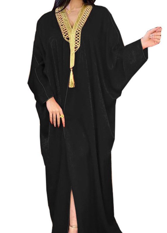 Blackish Green V Neck Patchwork Velour Maxi Dresses Batwing Sleeve