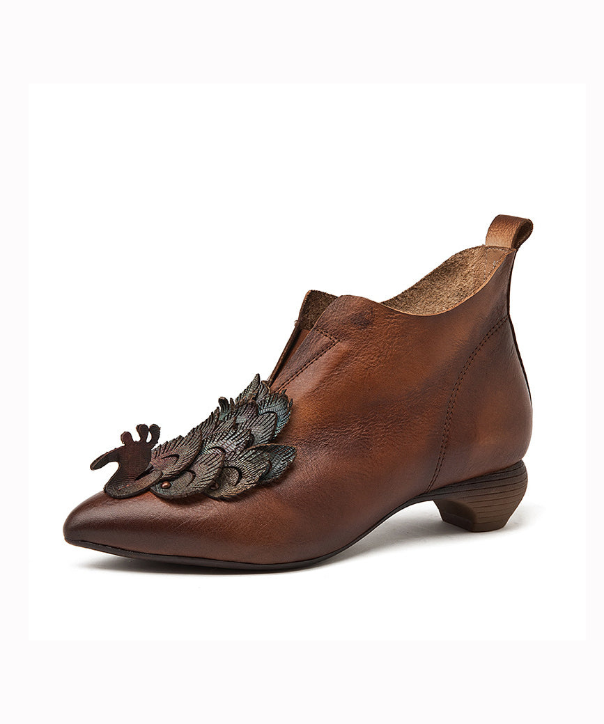 Original Design Style Coffee Pointed Chunky Boots