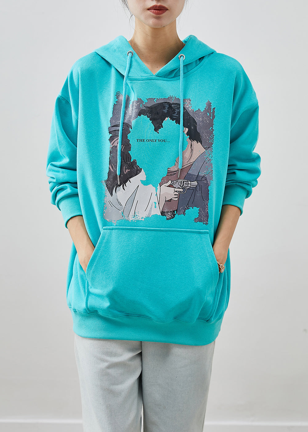 Blue Hooded Pocketsprint Cotton Sweatshirt Fall