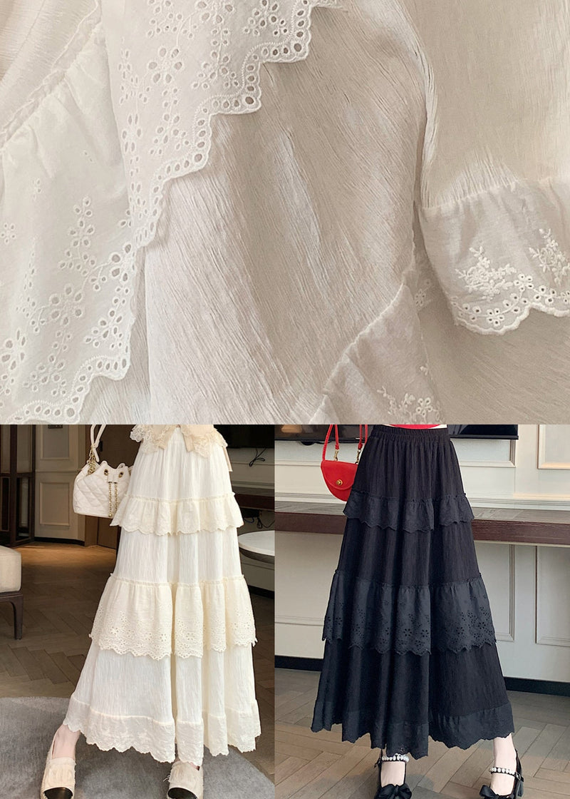 Black High Waist Patchwork Cotton Skirts Summer