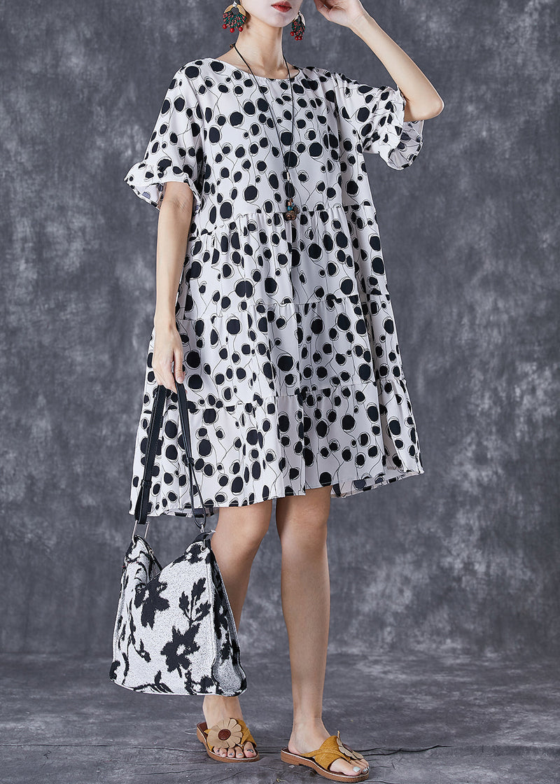 Black Print Chiffon Holiday Dresses O-neck Short Sleeve