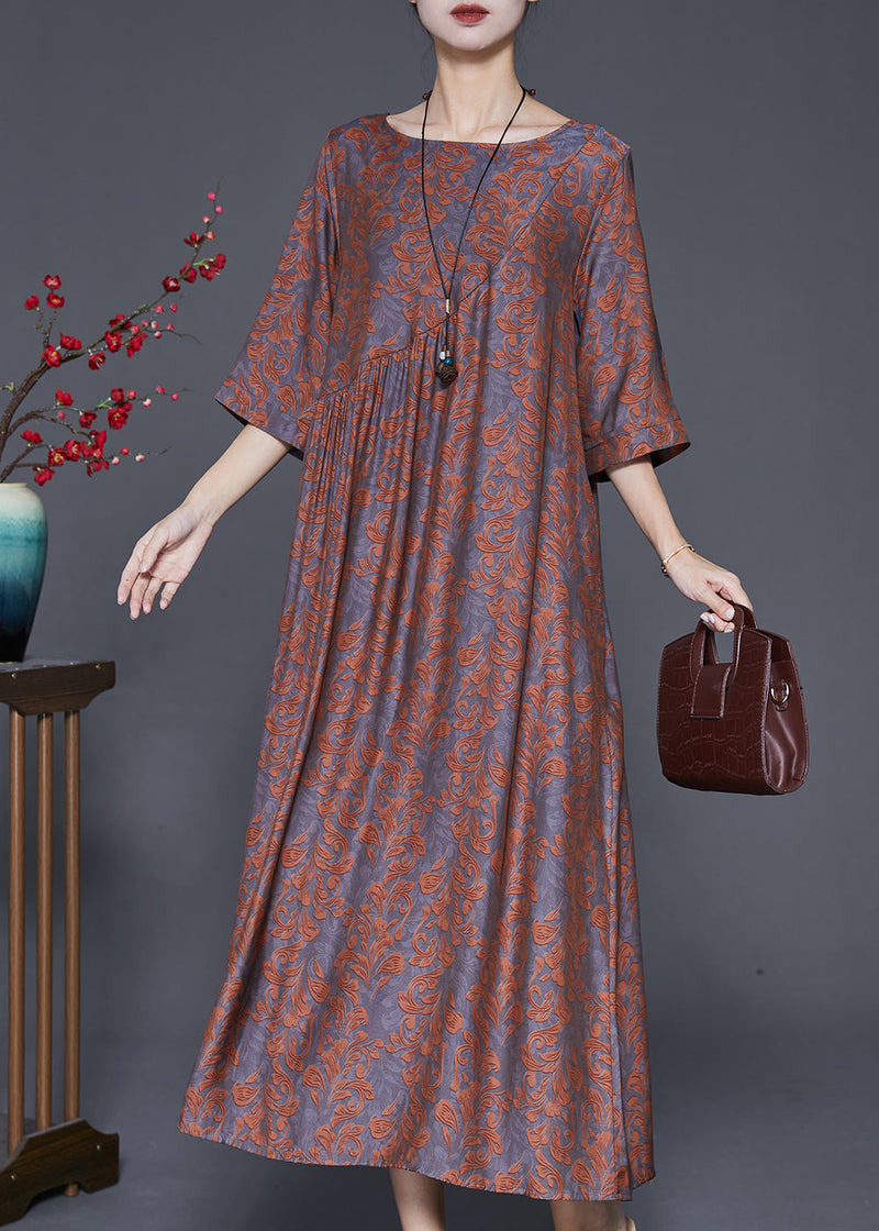 Khaki Oversized Jacquard Long Dresses Half Sleeve