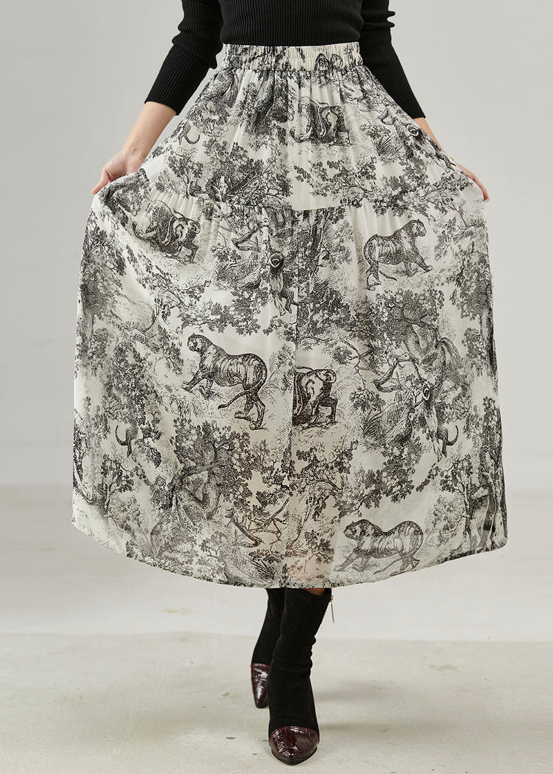 Black Print Cotton a Line Skirts Spring
