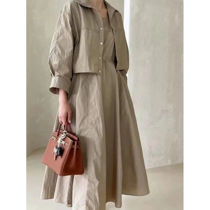 Summer Green Loose Sunscreen Coat and Skirt Two Pieces Set