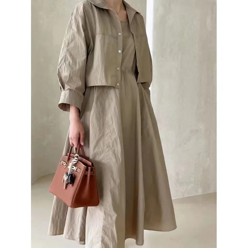 Summer Green Loose Sunscreen Coat and Skirt Two Pieces Set