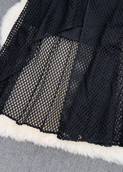 Black Asymmetrical High Waist Patchwork Tulle Skirt Summer