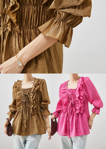 Rose Square Collar Ruffled Cotton Shirt Tops Fall