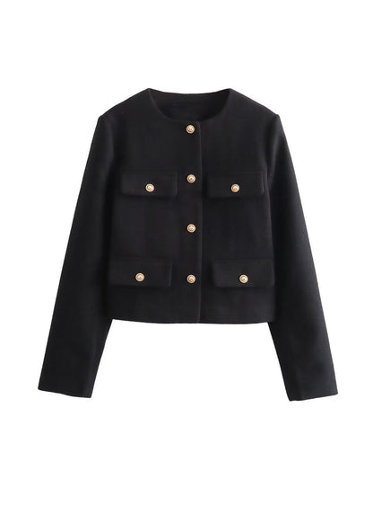 European and American Style Green O Neck Button Short Coat Spring