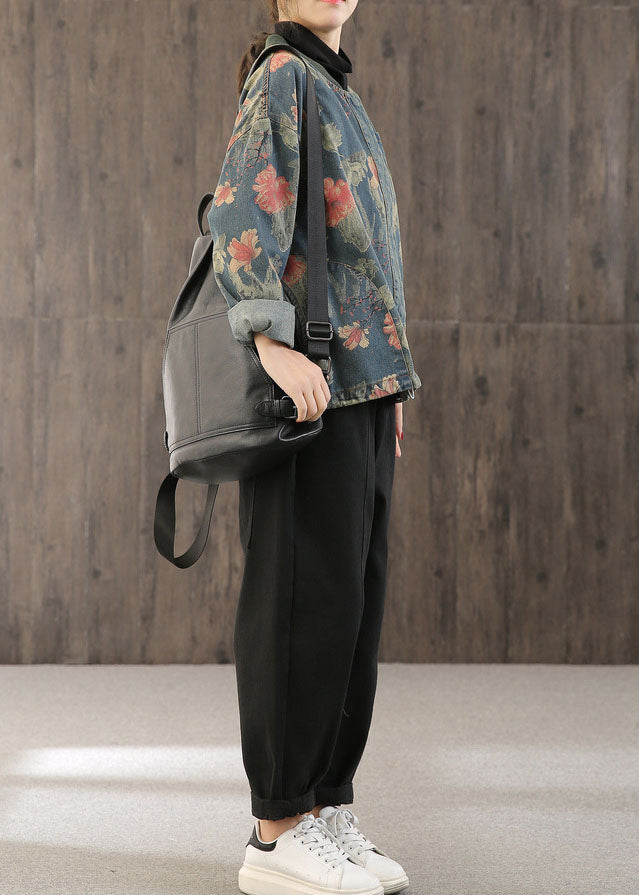 Retro Print Button Fall Denim Coat