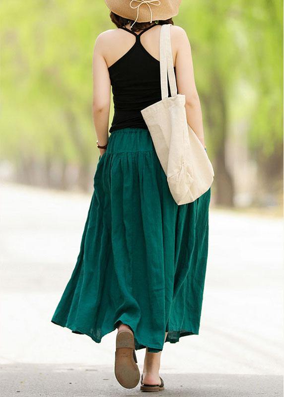 Elastic Waist Pleated Spliced Cotton Skirt for