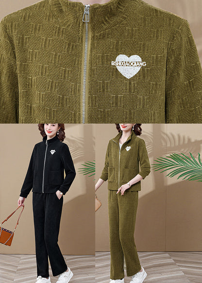 Ginger Stand Collar Coats and Wide Leg Pants Two Pieces Set Fall