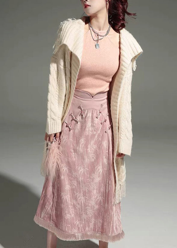 Pink Tulle Patchwork Shirts and Maxi Skirts Two Piece Set Long Sleeve