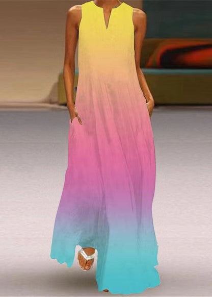Black V Neck Print Party Long Dress Sleeveless
