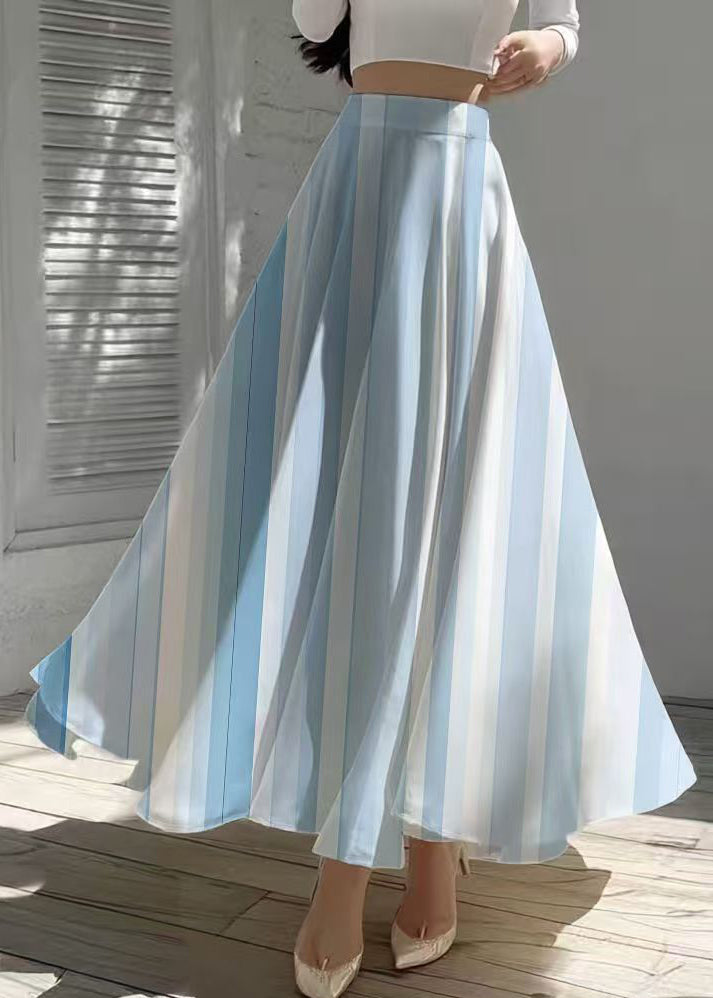 Organic Blue Striped Draping Chiffon a Line Skirts Summer