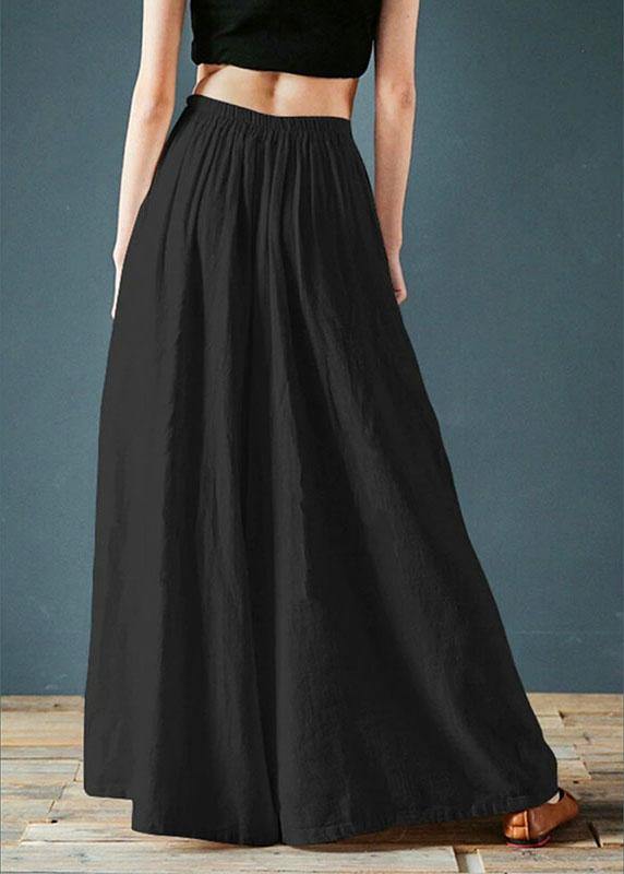Cotton Back Elastic Waist Loose Wide Leg Pants With Side Pockets
