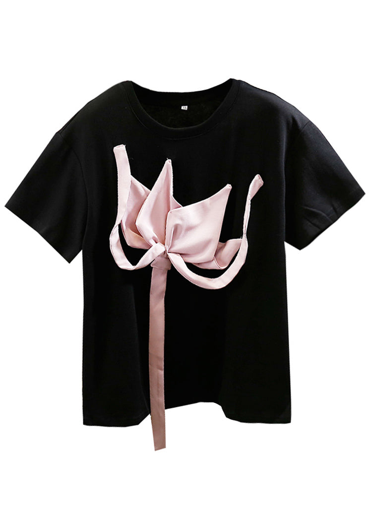 Modern Black Three-dimensional Flower Patchwork Cotton Tank Summer
