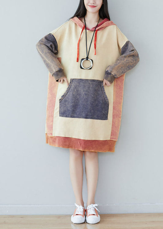 Beige Patchwork Sweatshirts Dresses Spring