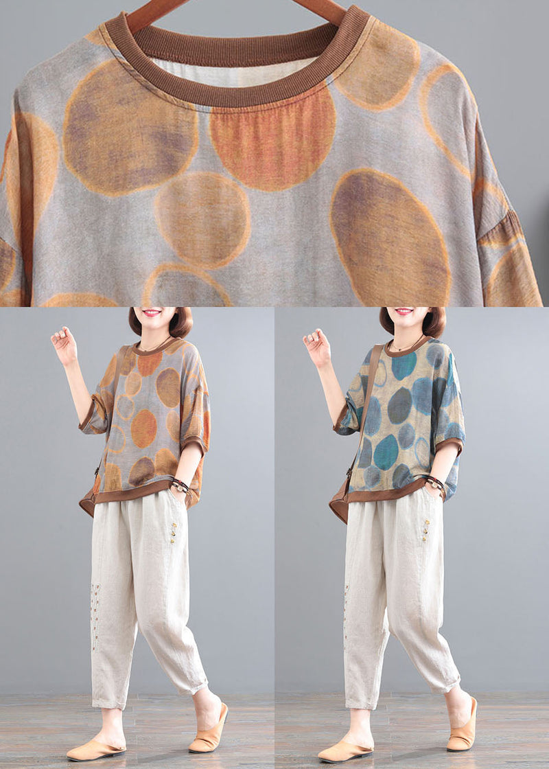 Chocolate Print Linen Tanks and Pants Two Pieces Set O-neck Embroideried Summer