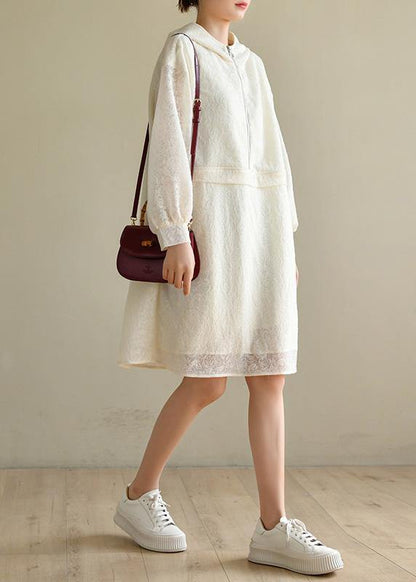 Beige Zippered Chiffon Summer Work Dress