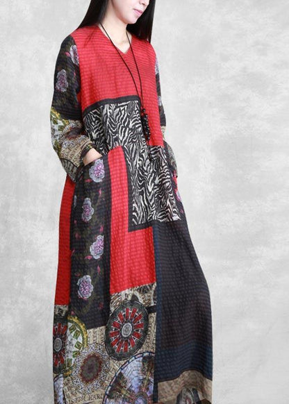 V Neck Long Sleeve Spring Tunic Pattern Outfits Print Kaftan Dresses