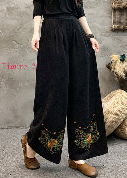 Style Embroidered Elastic Waist Wide Leg Pants Spring