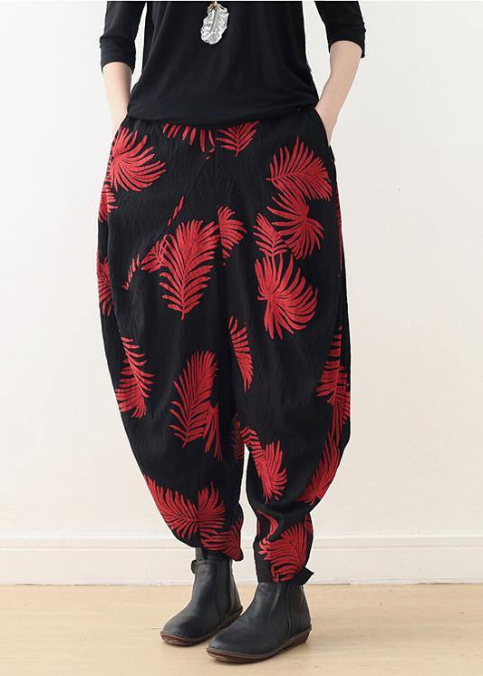 Diy Red Print Harem Cotton Pants