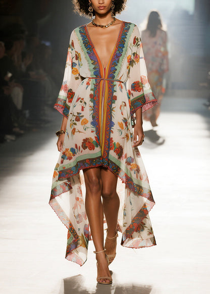 Oversized Print Low High Design Chiffon Beach Dresses Summer