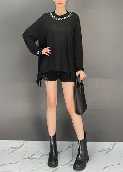 White O-neck Asymmetrical Cotton T Shirt Top Fall