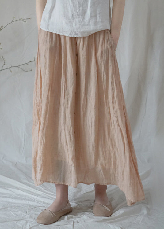 Orange Elastic Waist Wrinkled Linen a Line Skirts Spring