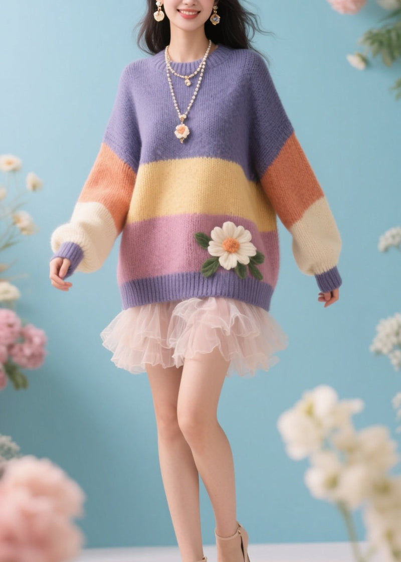 Boutique Colorblock O Neck Knit Sweaters Fall