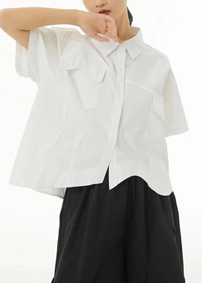 Black Asymmetrical Design Oversized Cotton Shirt Tops Summer