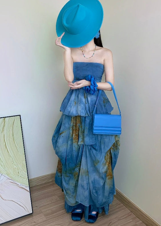 Sea Blue Cold Shoulder Tie Dye Two Pieces Set Summer